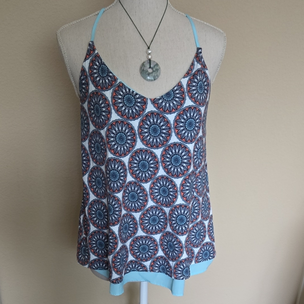 Banana Republic Factory Mixed Media Racerback Tank in Medallion Motif EUC - S